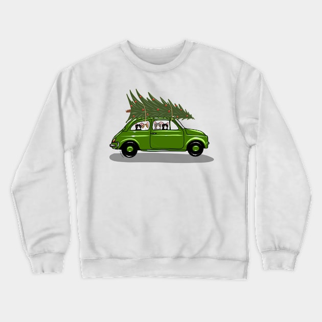 Bringing Home the Christmas Tree Green Crewneck Sweatshirt by KilkennyCat Art